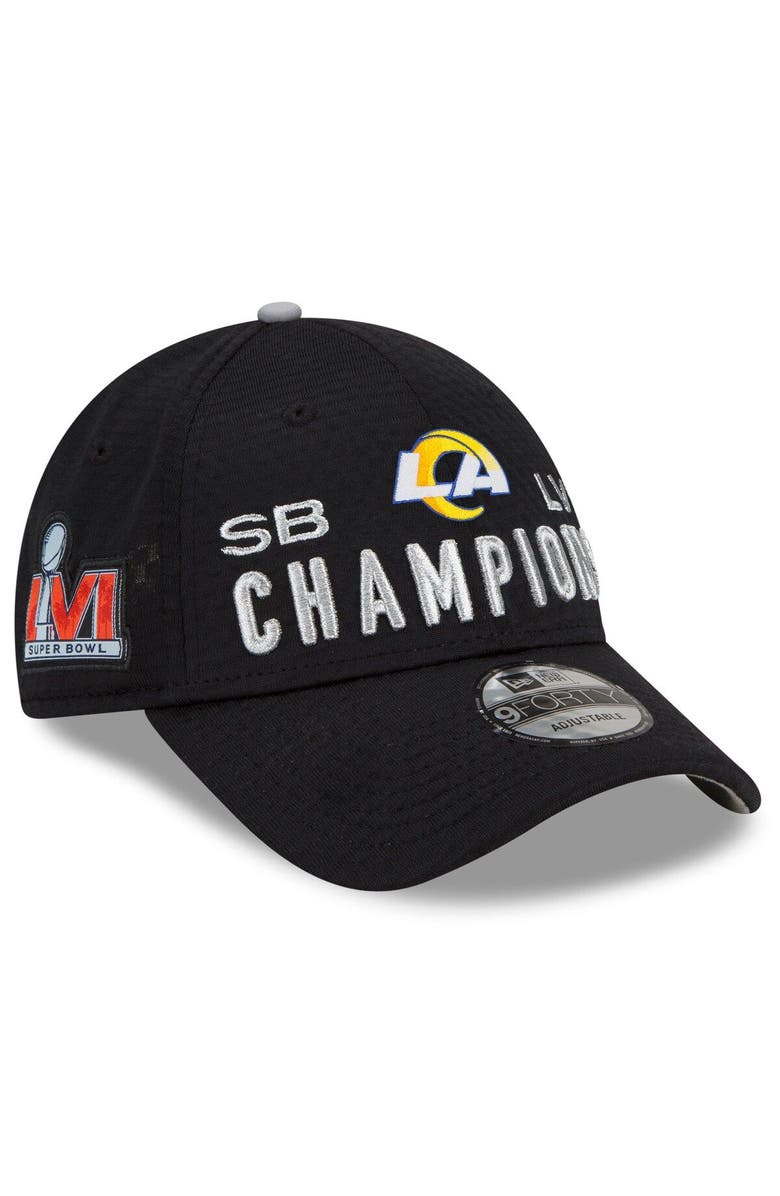 New Era Men's New Era Black Los Angeles Rams Super Bowl LVI Champions Locker Room Trophy Collection 9FORTY Snapback Adjustable Hat, Main, color, 