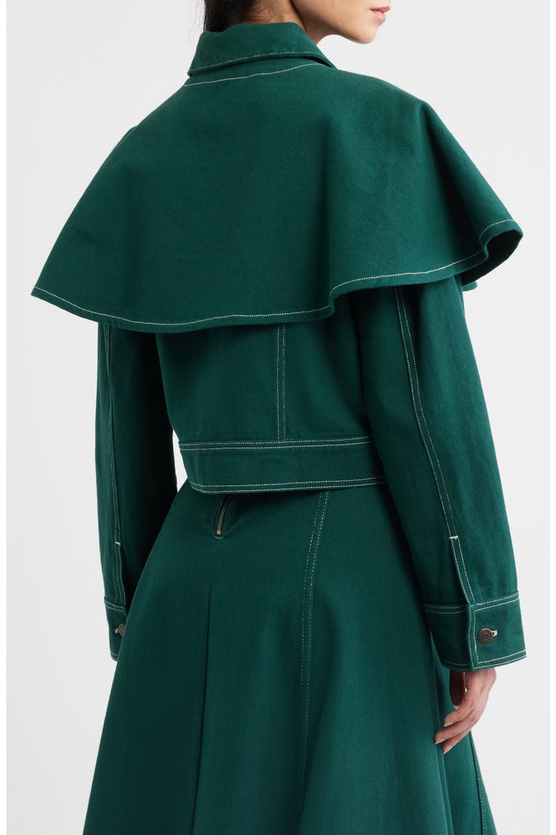 Clarke Ruffle Cape Cotton Twill Jacket, Alternate, color, JUNE BUG