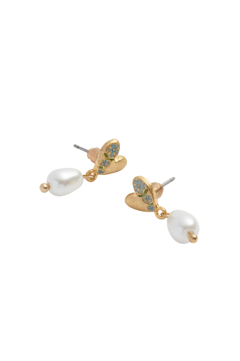 Forget-Me-Not Heart & Pearl Earrings, Alternate, color, Blue & Gold