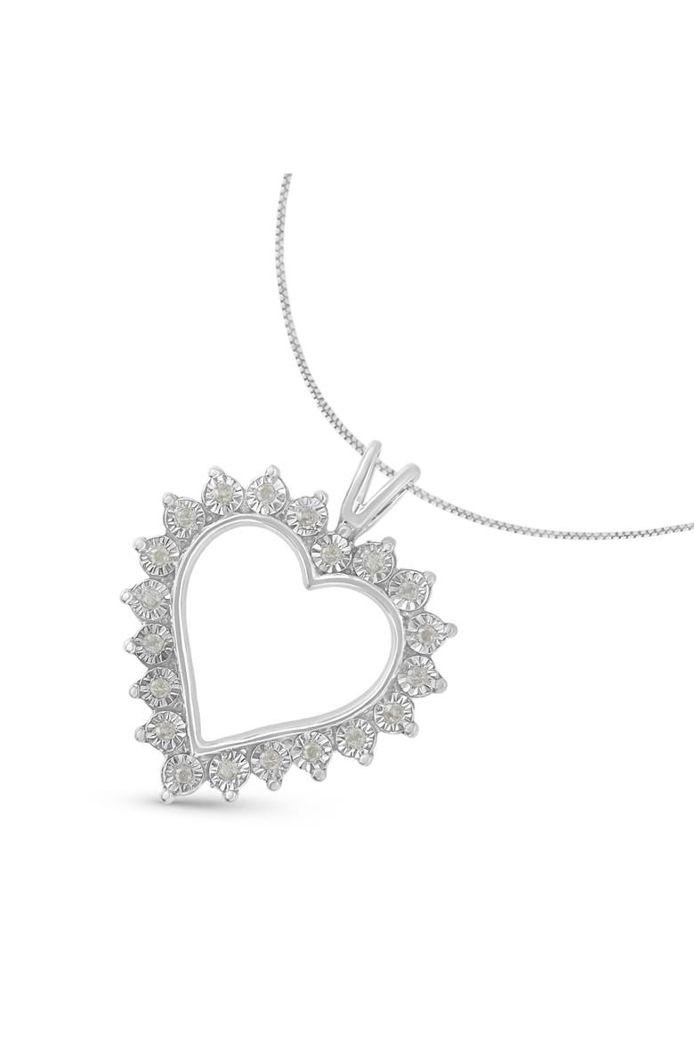 Silver 1/4 Cttw Miracle Set Diamond Open Heart Pendant Necklace, Alternate, color, White