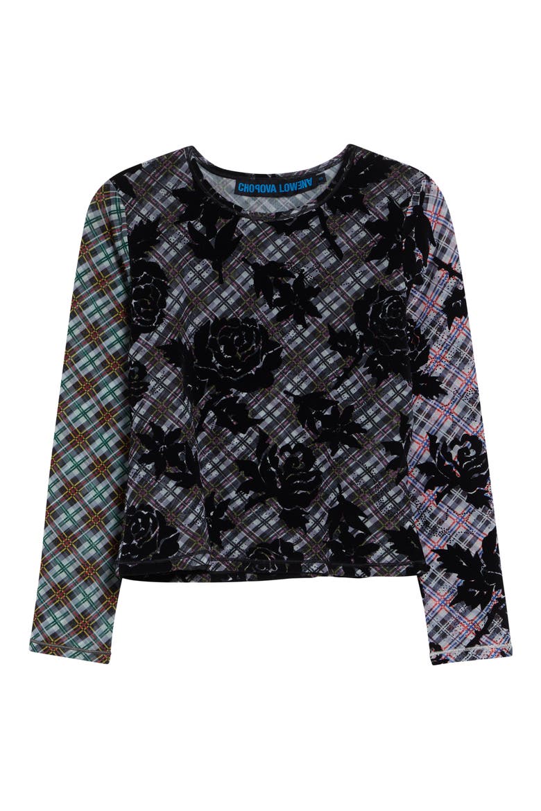 Picnic Plaid Flocked Mesh T-Shirt, Alternate, color, BLACK MULTI
