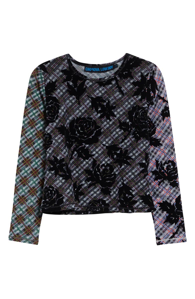 Chopova Lowena Picnic Plaid Flocked Mesh T-Shirt, Main, color, Black Multi