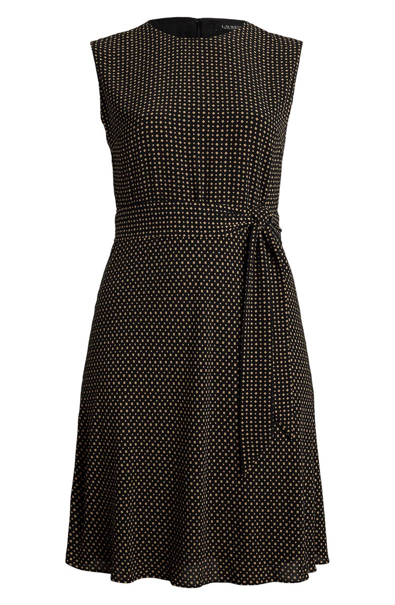 Lauren Ralph Lauren Geo Print Sleeveless Crepe Dress, Alternate, color, Black/ Tan