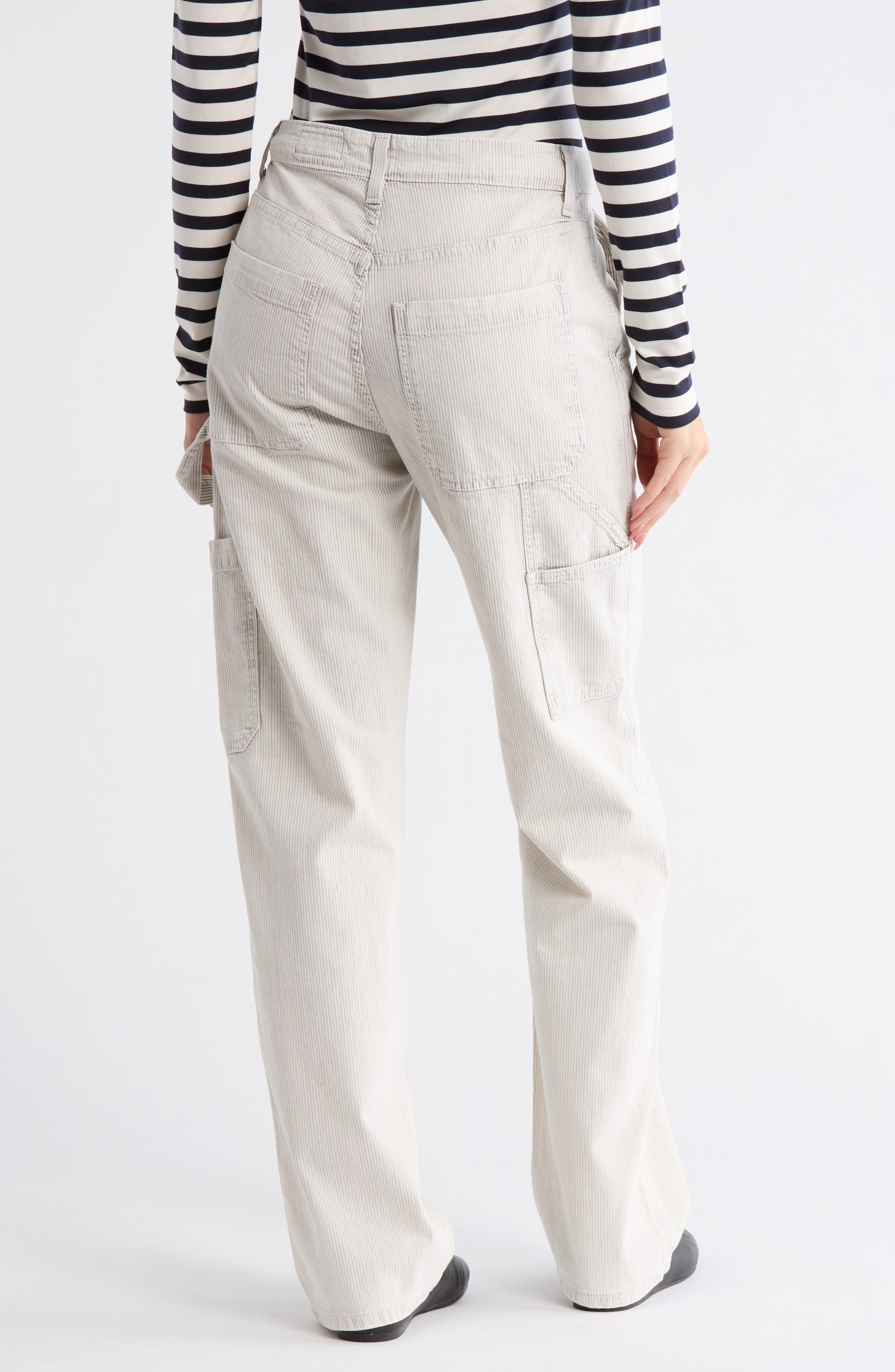 Stripe High Waist Relaxed Straight Leg Carpenter Pants