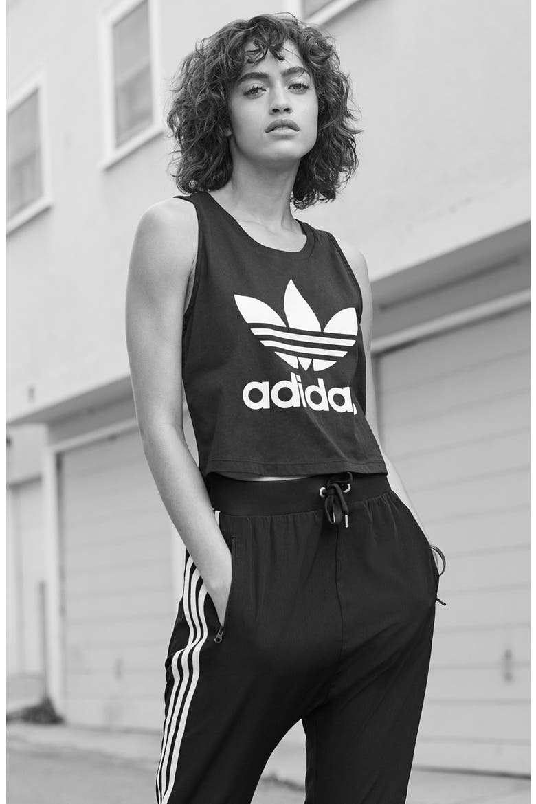 Originals Trefoil Crop Muscle Tee, Alternate, color, BLACK/ WHITE