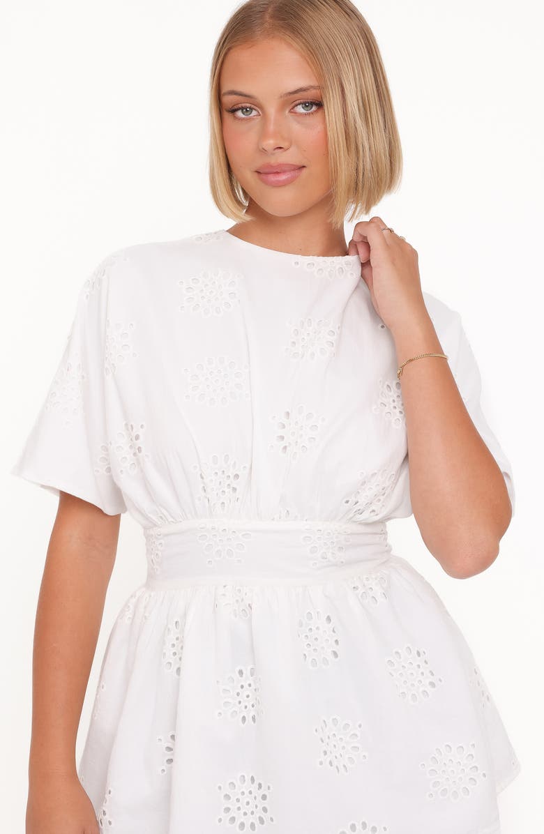 Petal & Pup Carmel Tie Back Cotton Broderie Anglaise Tunic, Alternate, color, White Embroidery