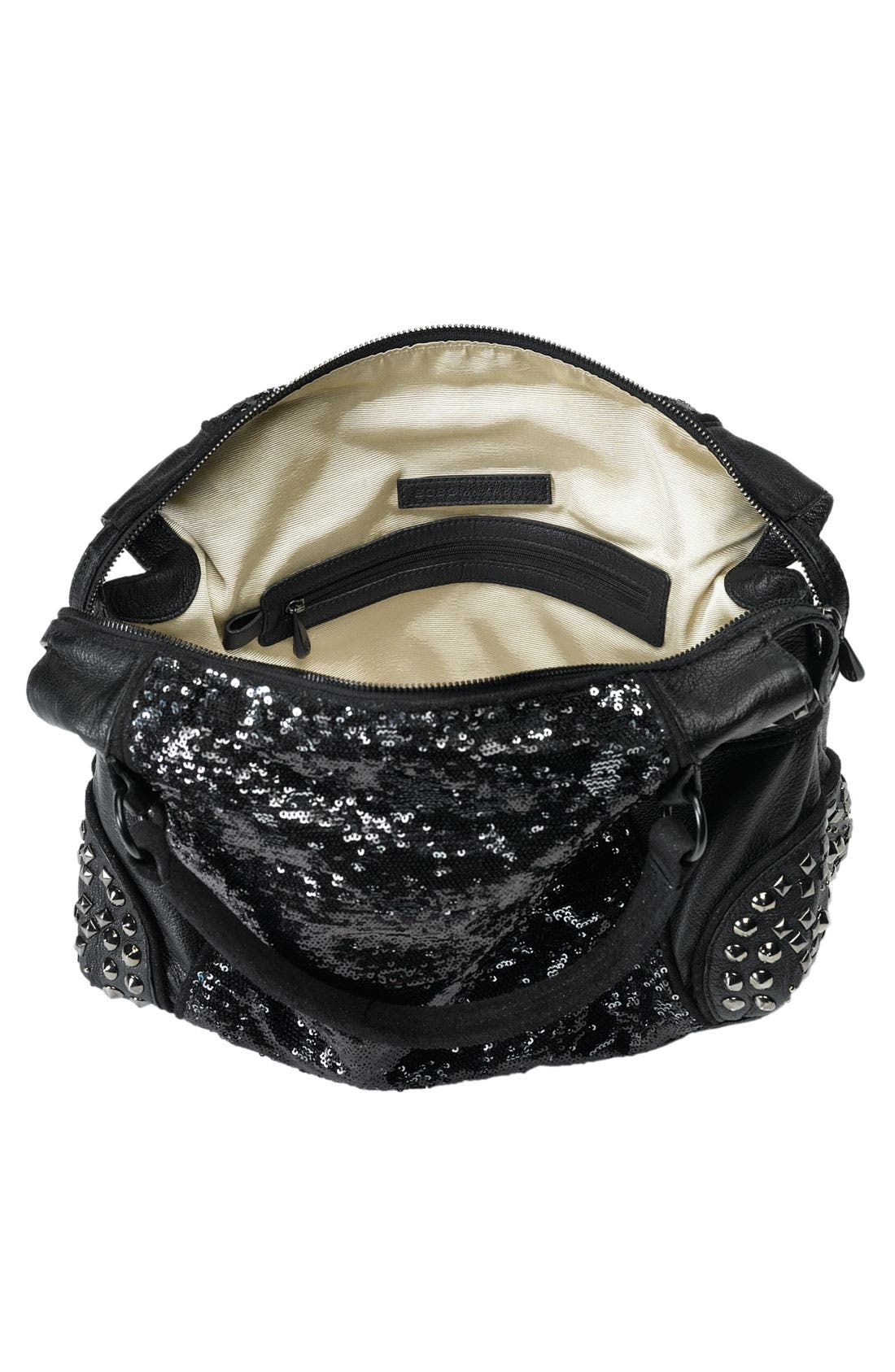 BCBGMAXAZRIA Reversible Sequin Faux Leather Satchel, Alternate, color, 