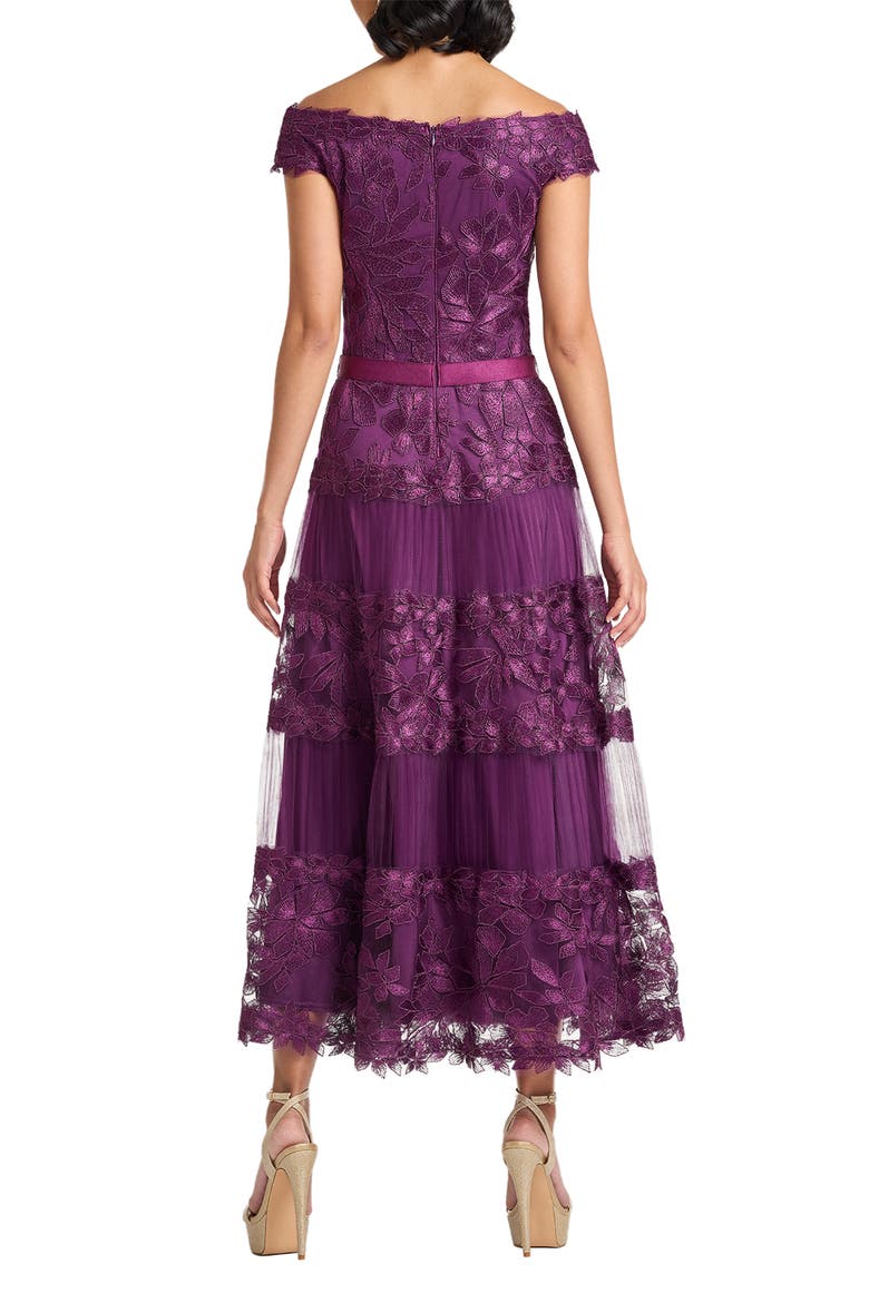 Embroidered Off the Shoulder Midi Dress, Alternate, color, BEGONIA