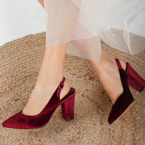 Forever & Always Shoes Women's Red Emma - Burgundy Velvet Slingback Heels In Burgundy