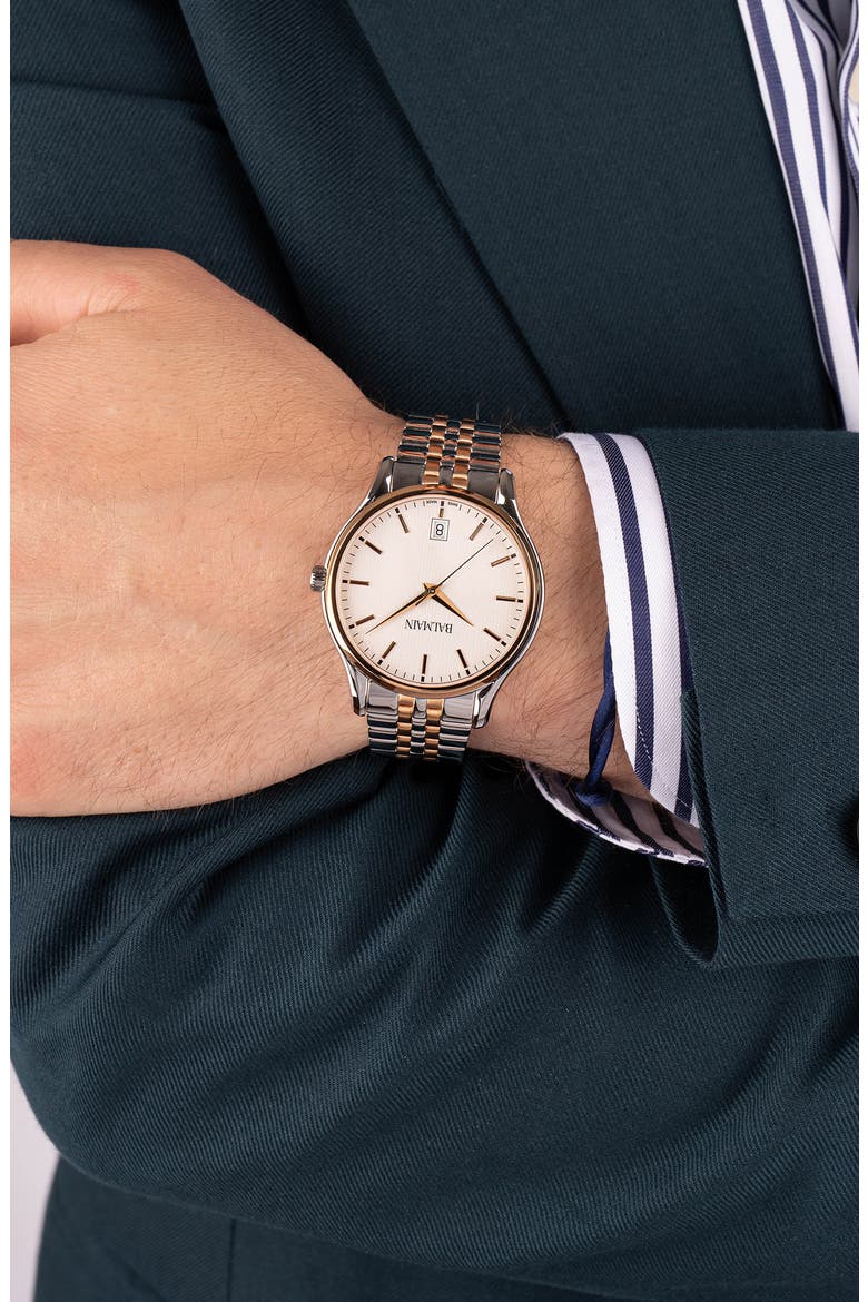 Beleganza Gent Two-Tone Bracelet Watch, 40mm, Alternate, color, STAINLESS STEEL/ ROSE GOLD