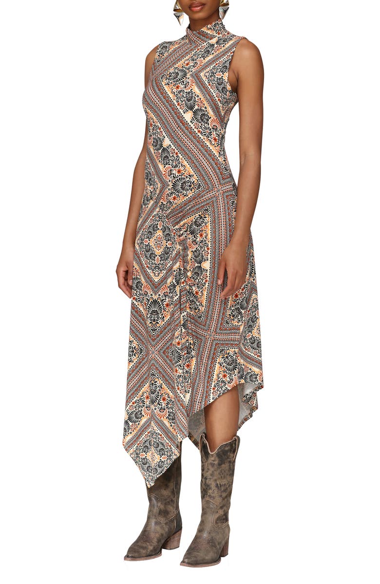 Avec Les Filles Asymmetric Hem Sleeveless Dress, Alternate, color, Casablanca Tile