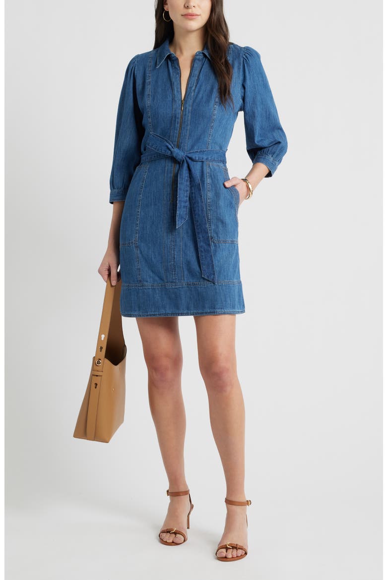 Zip Up Chambray Dress, Main, color, DARK WASH