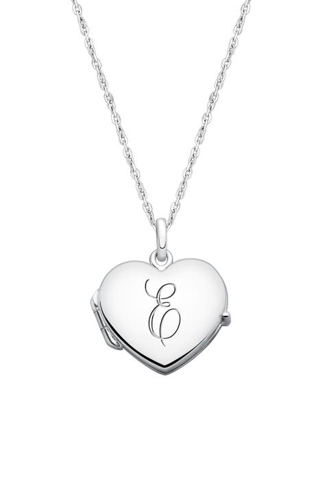 Sterling Silver Heart Locket & Engraved Initial 14-16" Necklace