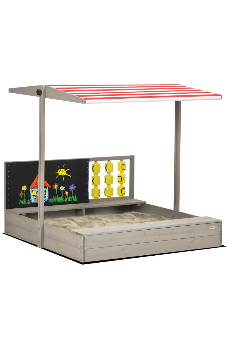Outsunny Kids Sandbox with Adjustable Canopy, Bench Seats & Chalkboard, Main, color, 