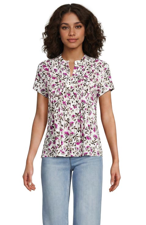 Tall Lightweight Jersey Button Pintuck Top