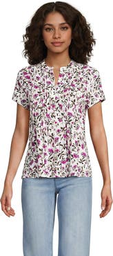 Lands' End Short Sleeve Lightweight Jersey Button Pintuck Top