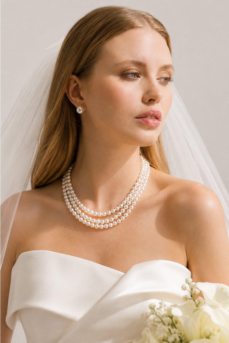 Triple Strand White Freshwater Pearl Necklace, Alternate, color, White Pearls