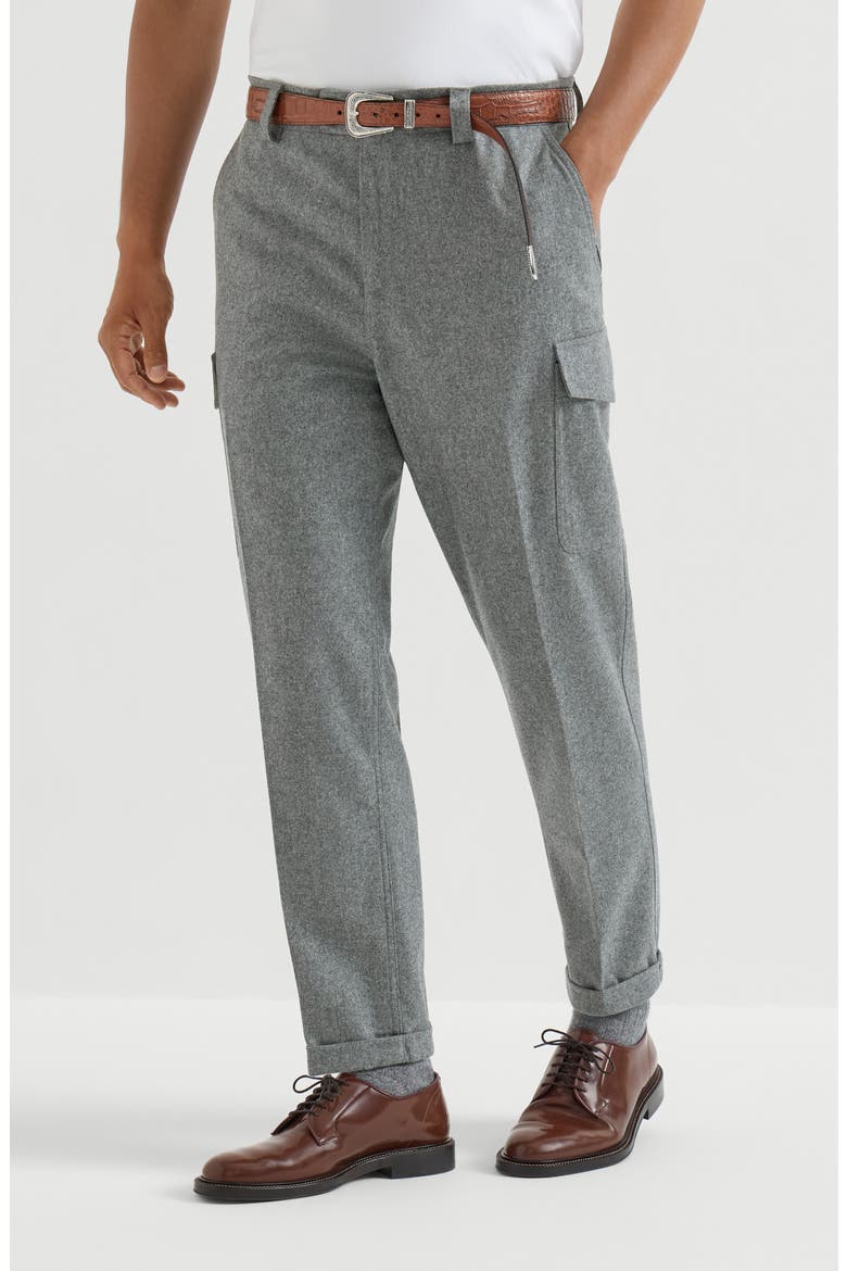 Virgin wool flannel trousers with cargo pockets, Main, color, Medium Grey