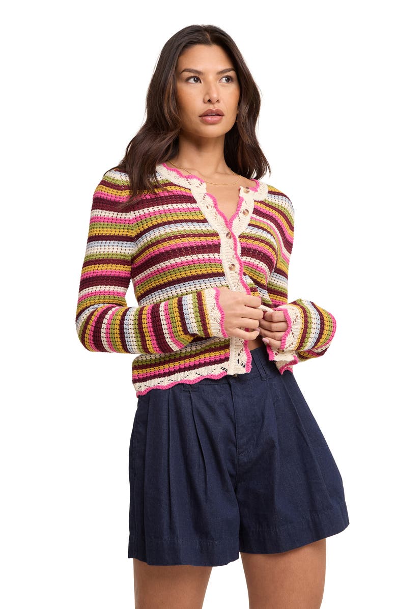 Nobody's Child Stripe Scallop Trim Cardigan, Alternate, color, Multi
