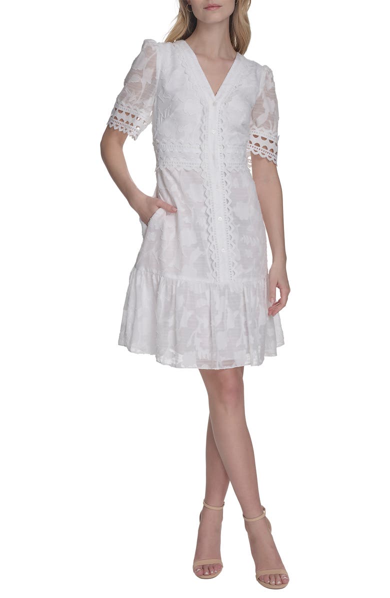 Eliza J Short Sleeve Floral Burnout Shirtdress, Main, color,