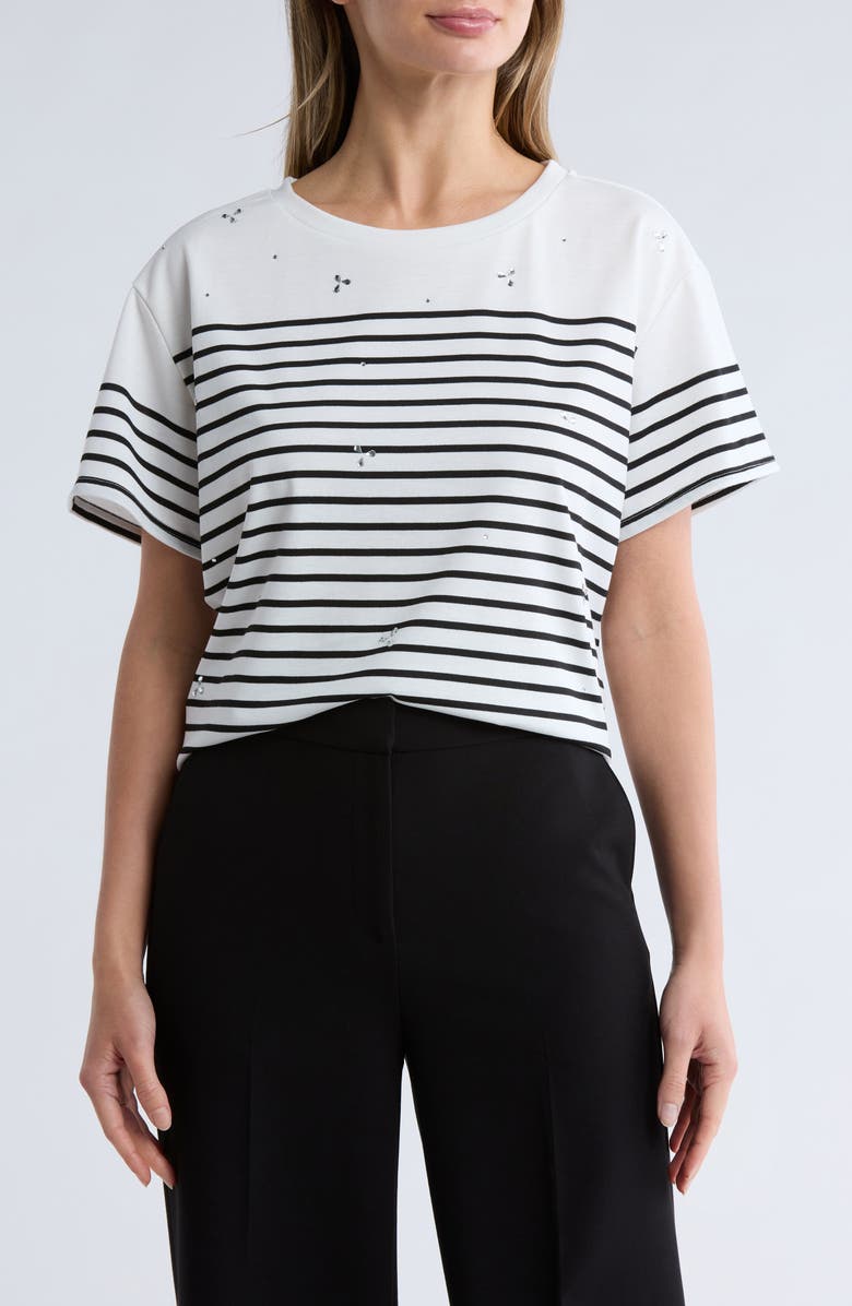 Adrianna Papell Embellished Stripe T-Shirt, Main, color,