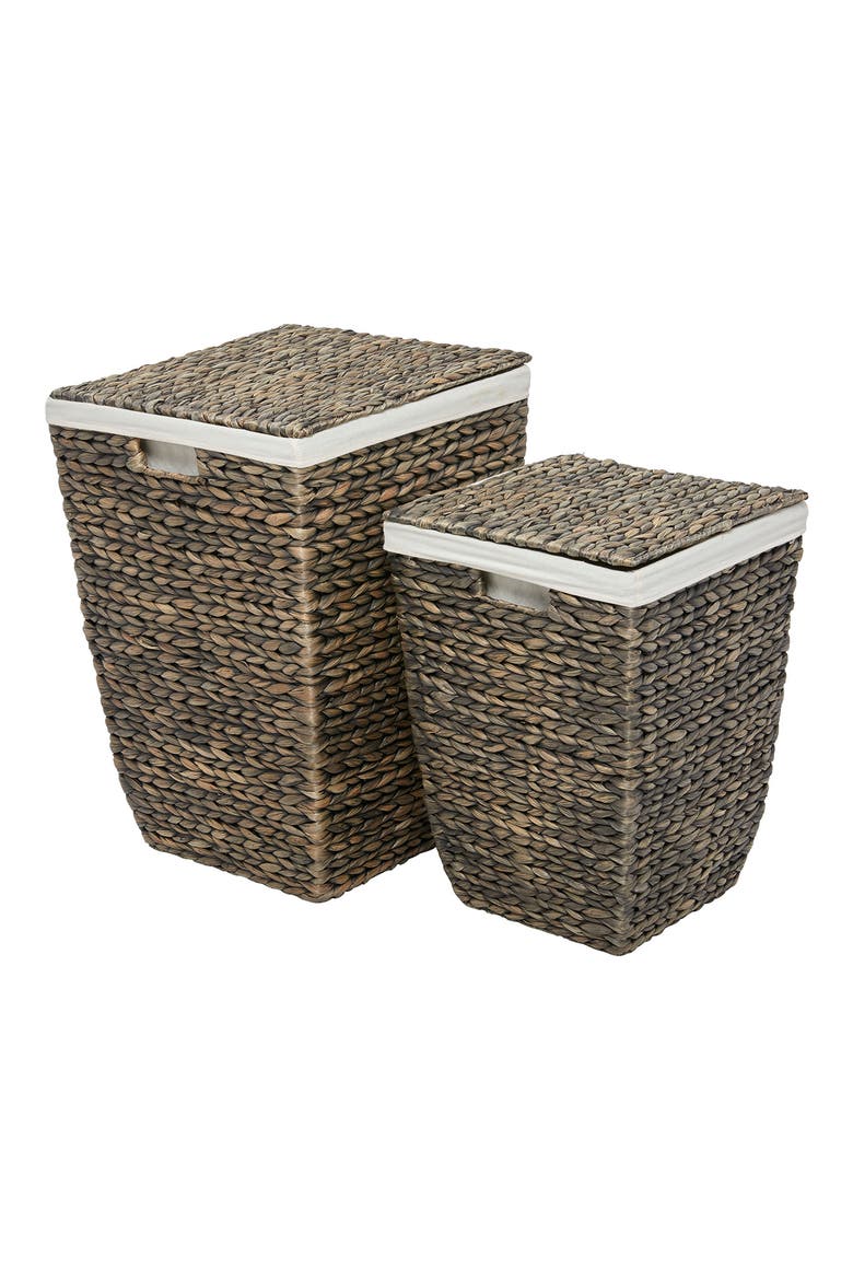 Dark Brown Seagrass Handmade Storage Basket with Liner & Matching Top - Set of 2, Main, color, BROWN