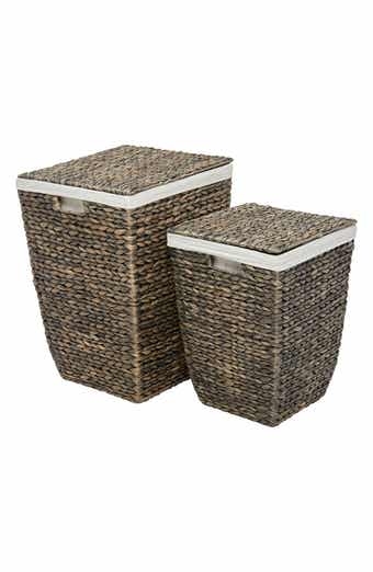 Dark Brown Seagrass Handmade Storage Basket with Liner & Matching Top - Set of 2