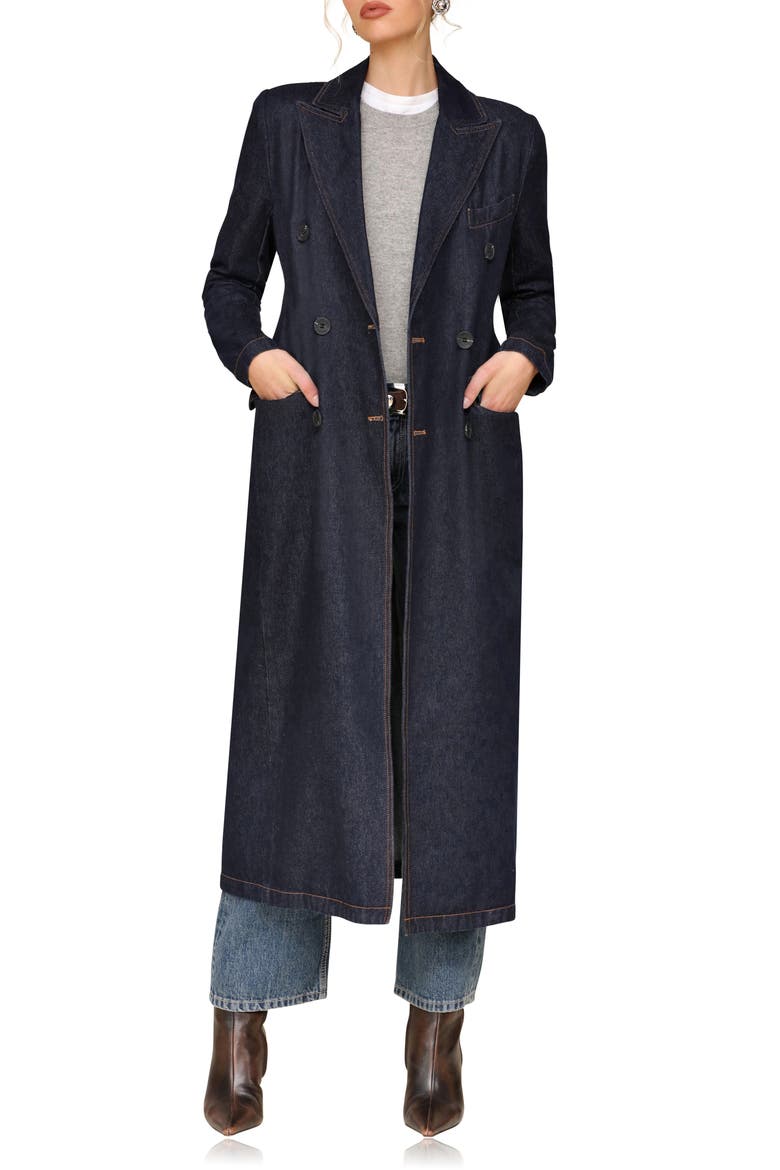Double Breasted Denim Coat, Alternate, color, RAW INDIGO WASH