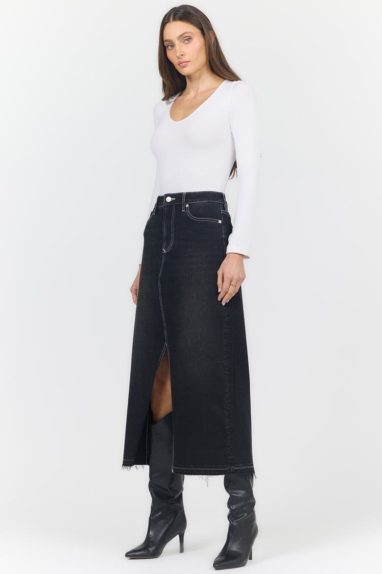 Vianna Denim Slit Midi Skirt, Alternate, color, Black Acid Wash