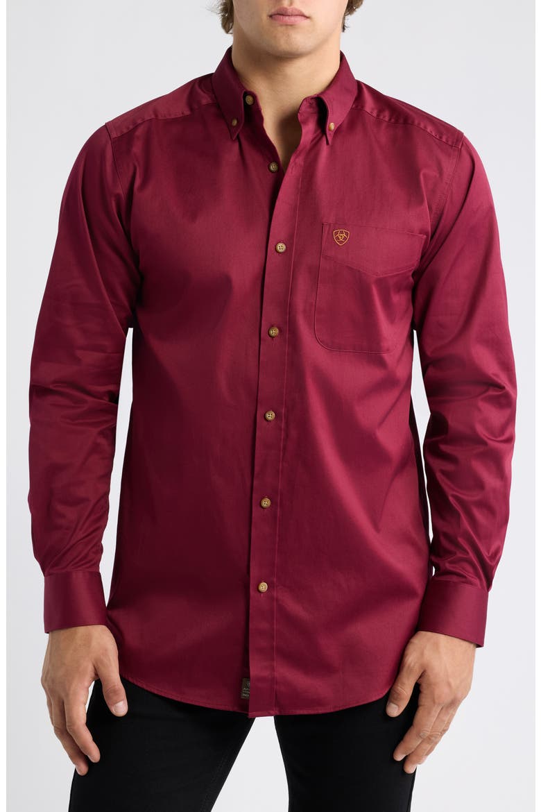 Solid Twill Fitted Shirt, Alternate, color, BURGUNDY