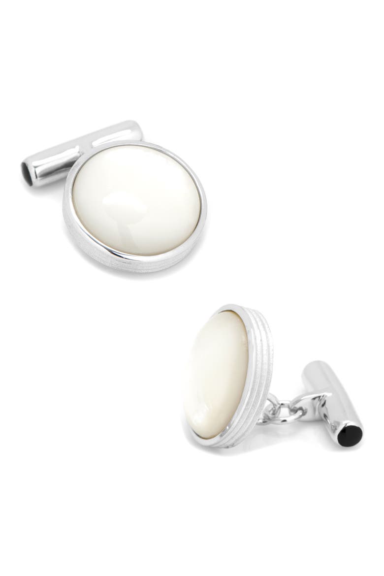Mother-of-Pearl Cuff Links & Stud Set, Alternate, color, WHITE