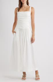 Reformation Nesta Ruched Bodice Stretch Cotton Dress
