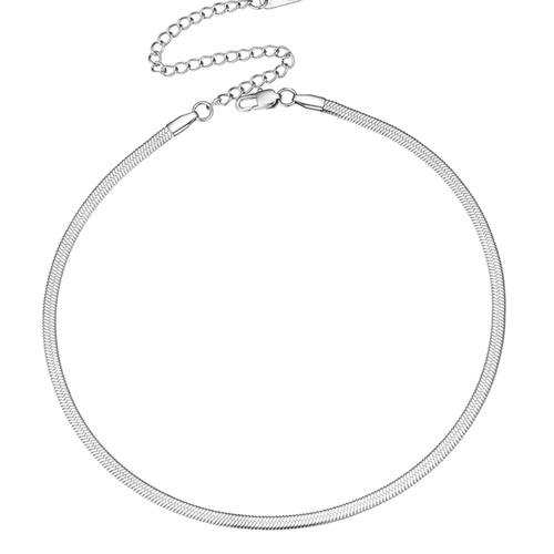 Hollywood Sensation Emra 18k White Gold Plated Snake Chain Necklace  Sleek Sophistication & Versatil In Silver