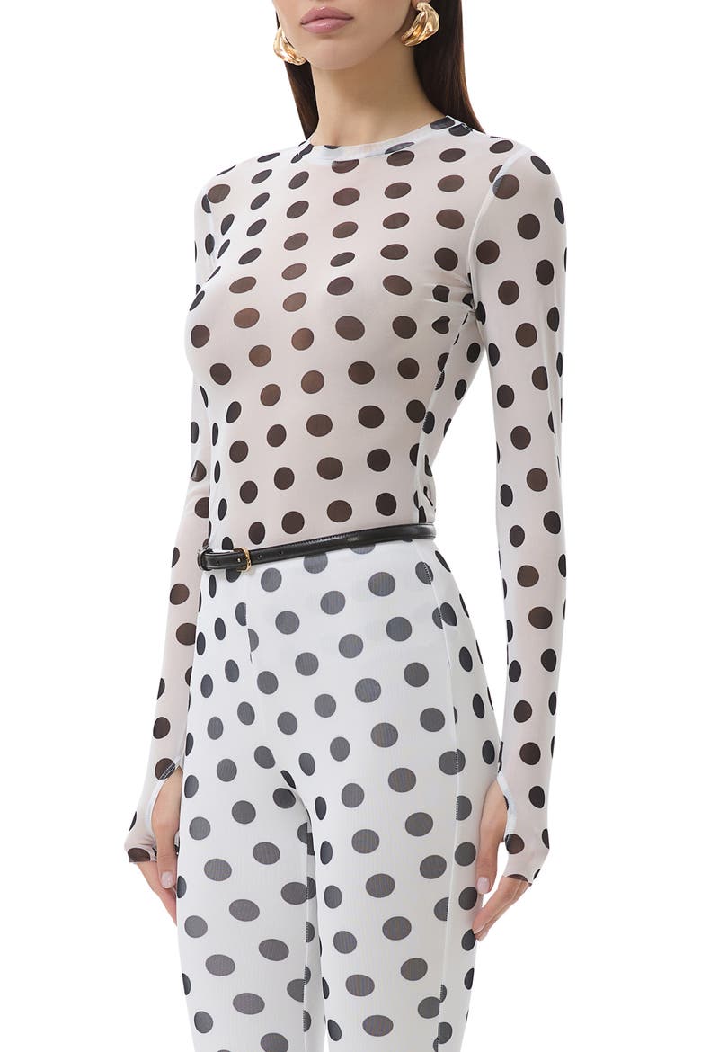 Kaylee Printed Long Sleeve Mesh Top, Alternate, color, BLANC DOT