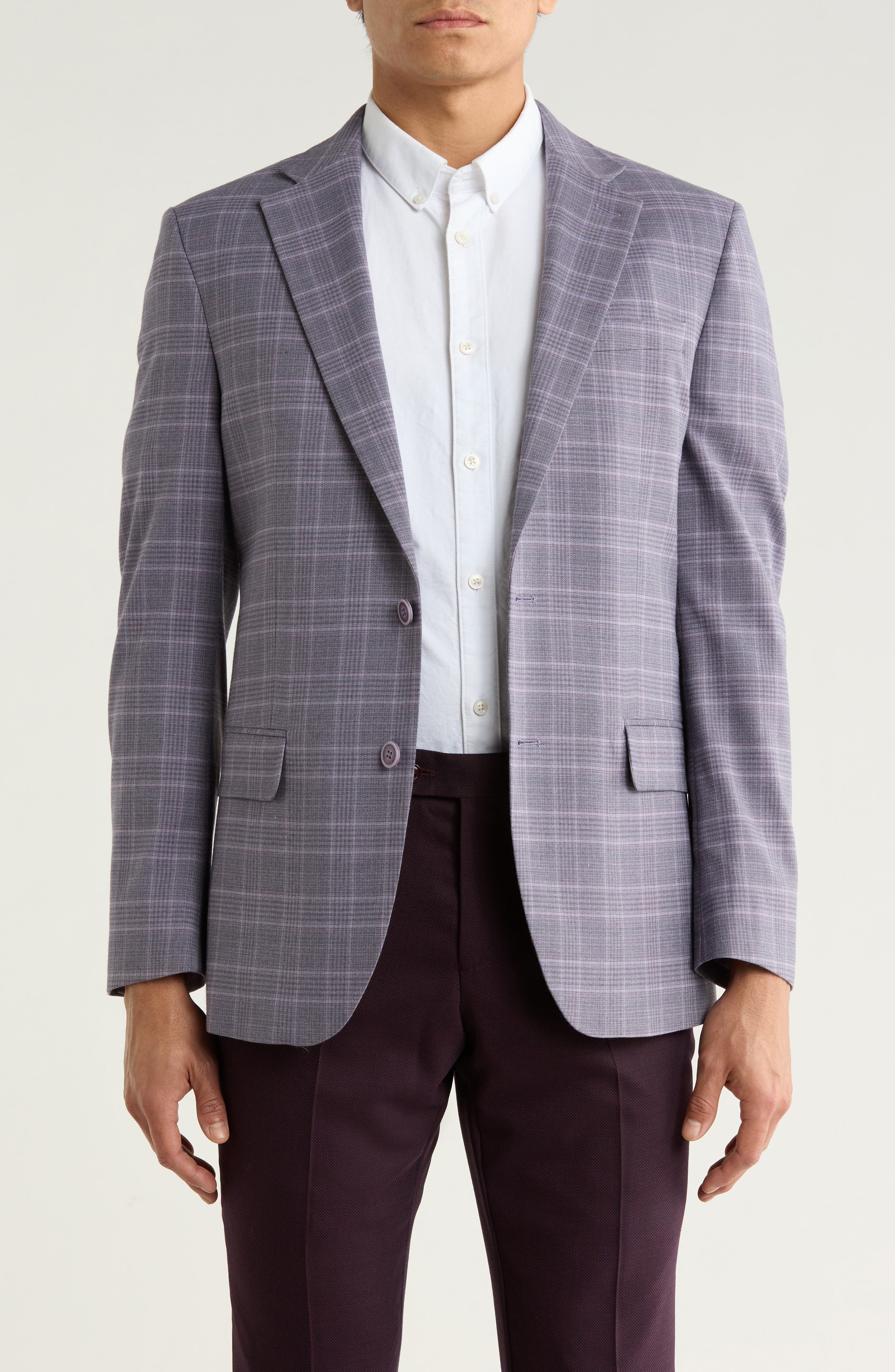 Original Penguin Purple Plaid Notch Lapel Blazer