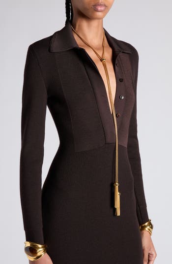 Cutout Sable Jersey Gown with Train