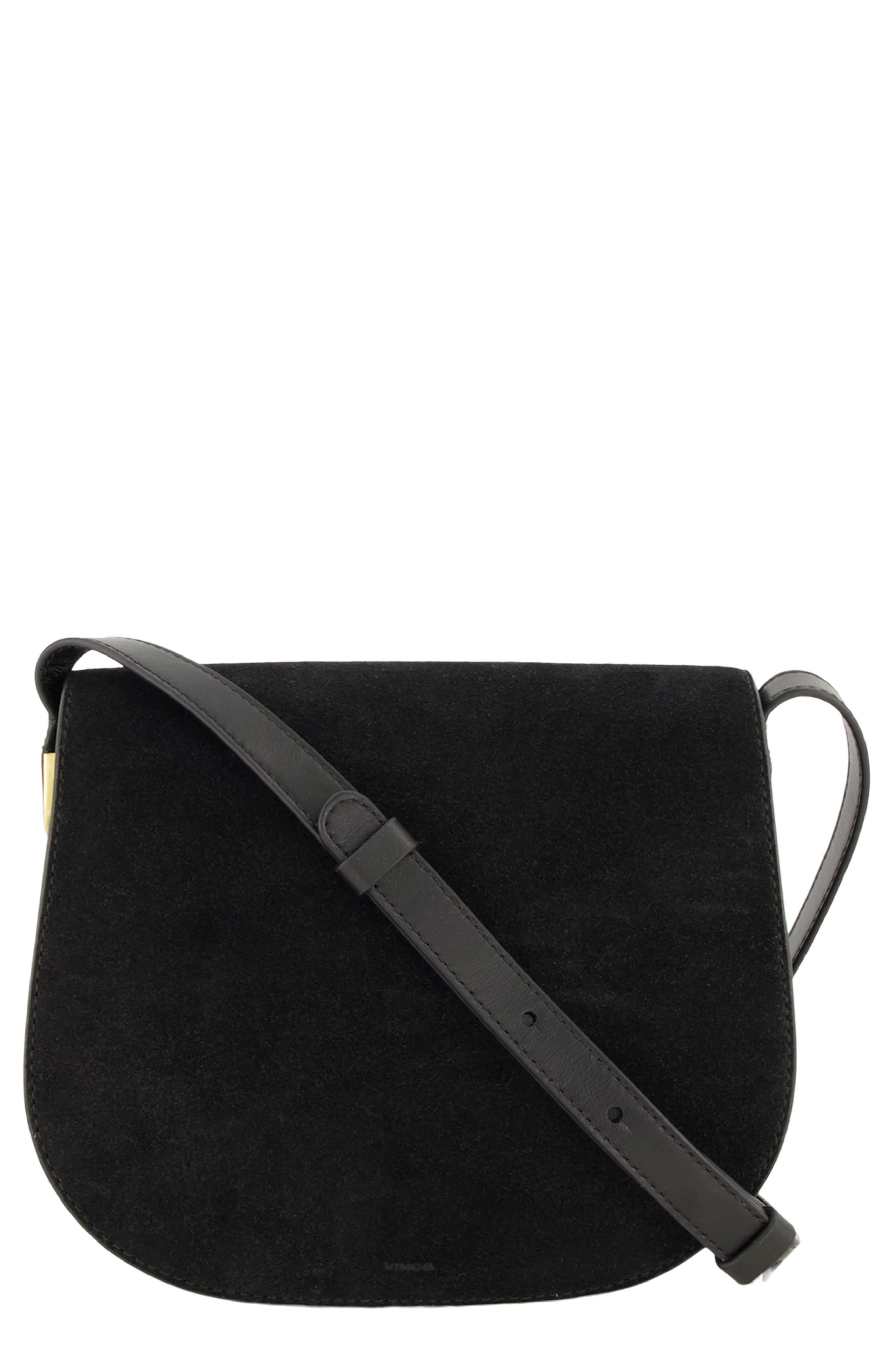 Eris Suede Saddle Crossbody Bag, Main, color, BLACK