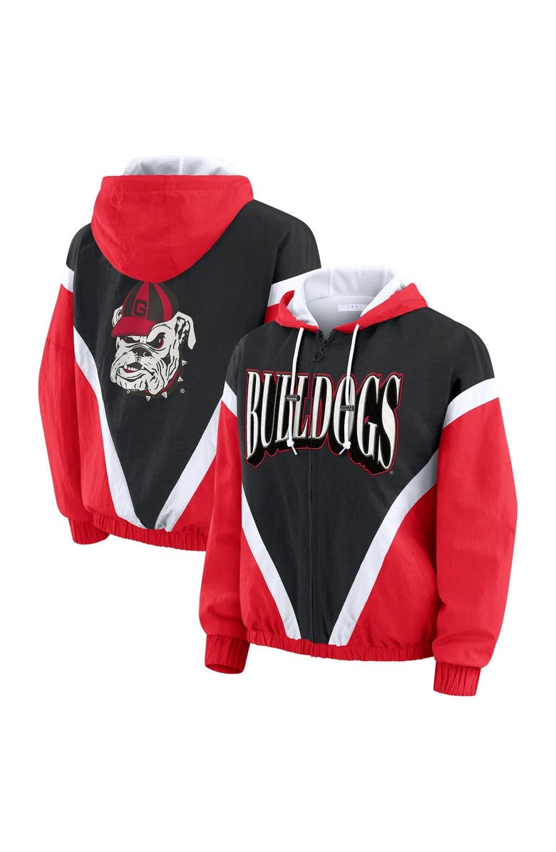 WEAR by Erin Andrews Women's WEAR by Erin Andrews Red/Black Georgia Bulldogs Colorblock Full-Zip Hoodie Windbreaker Jacket, Main, color, 