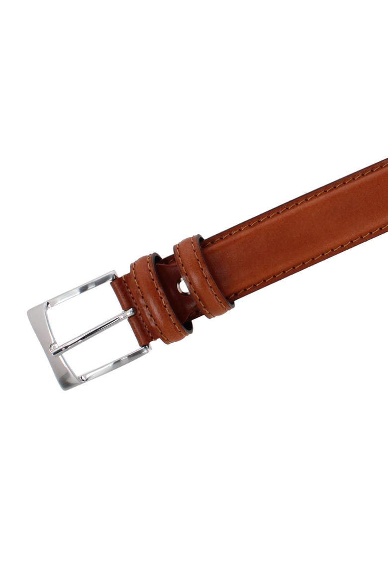 Vincenzo 35mm Premium Italian Leather Contrast Stitch Casual Dress Belt, Alternate, color, Congnac