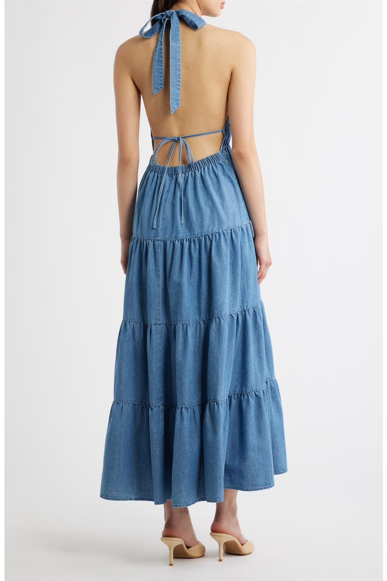 Tiered Denim Halter Midi Dress, Alternate, color, LIGHT DENIM