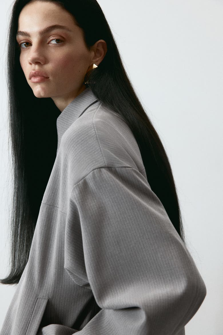 Collared Bomber Jacket, Alternate, color, Light gray/pinstriped