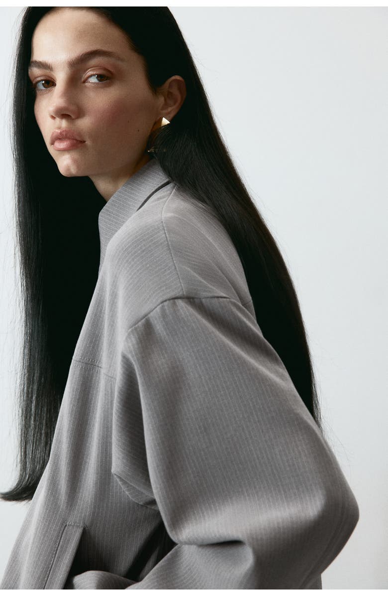 H&M Collared Bomber Jacket, Alternate, color, Light Gray/Pinstriped