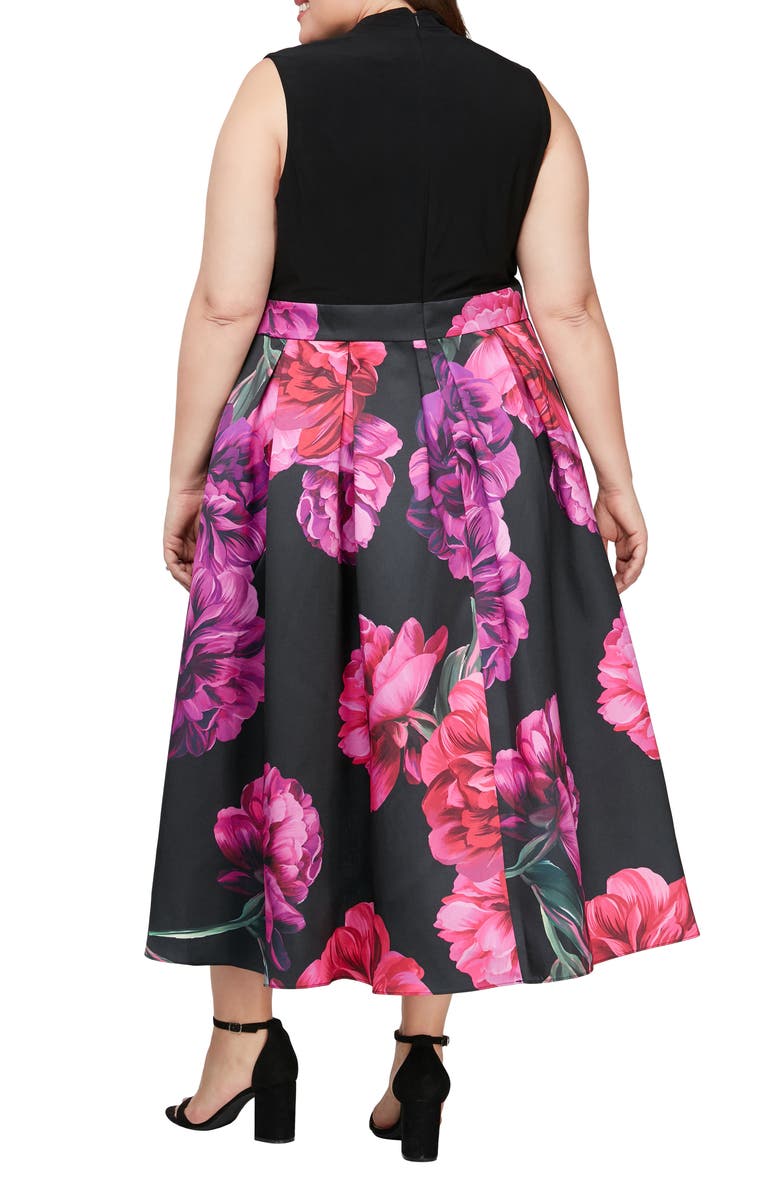 SL FASHIONS Floral High-Low Cocktail Dress, Alternate, color, Black