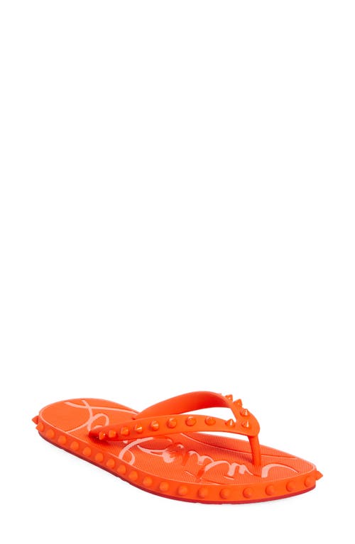 Christian Louboutin Loubi Donna Spike Red Sole Flip Flops In Magma