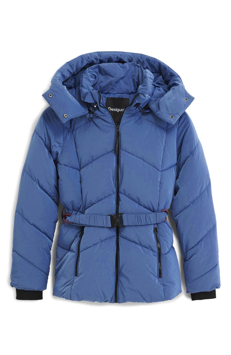 Desigual Quilted Puffer Coat with Removable Hood, Alternate, color, Light Blue