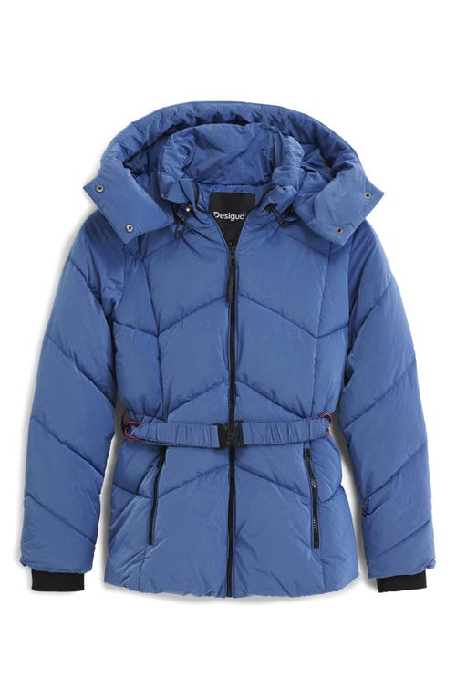 Desigual Quilted Puffer Coat With Removable Hood In Blue
