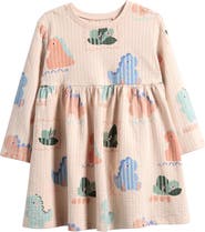 NEXT Kids' Dinosaur Print Long Sleeve Cotton Dress