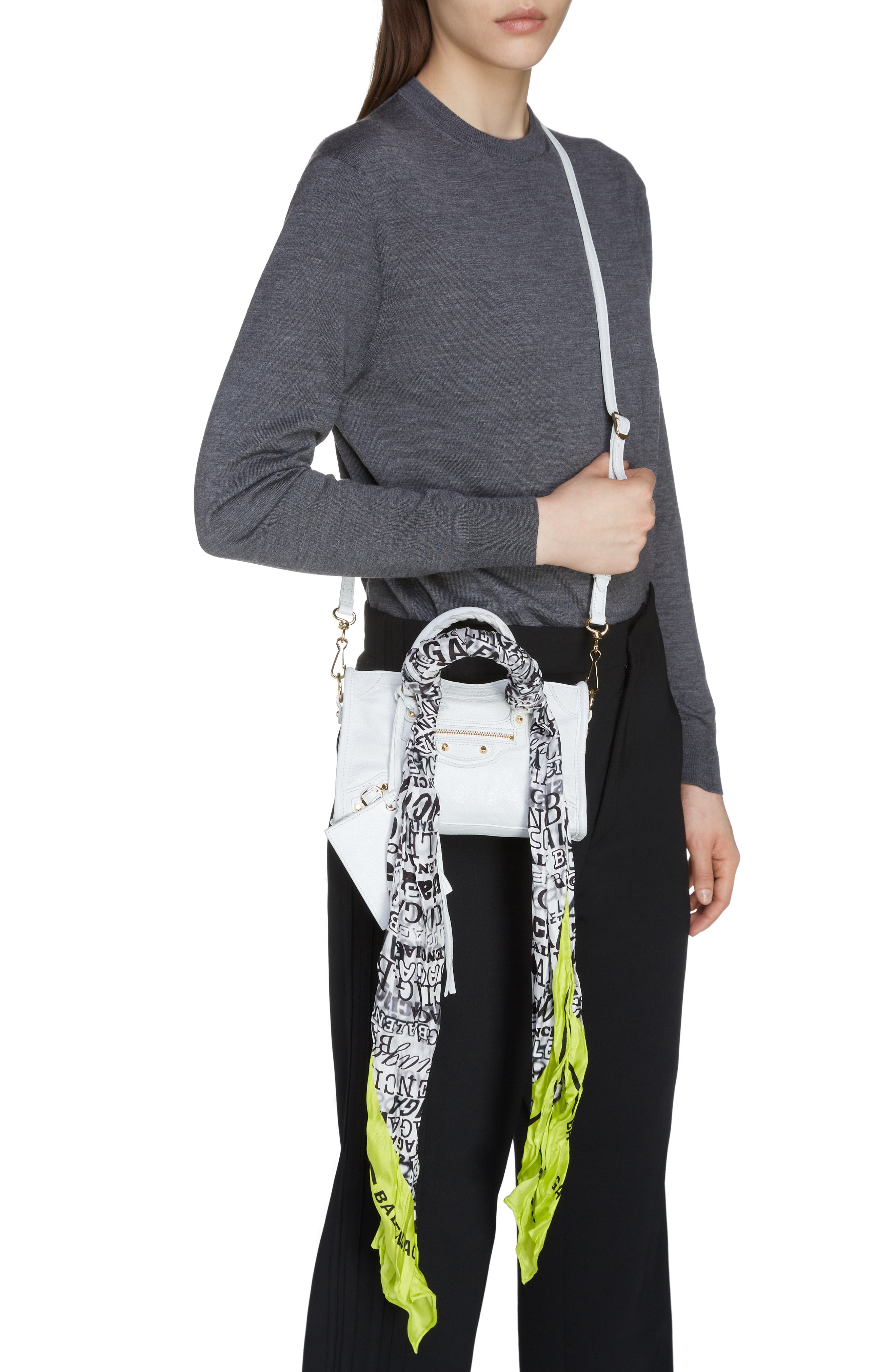 Balenciaga Nano Classic City Scarf Handle Leather Tote, Alternate, color, 