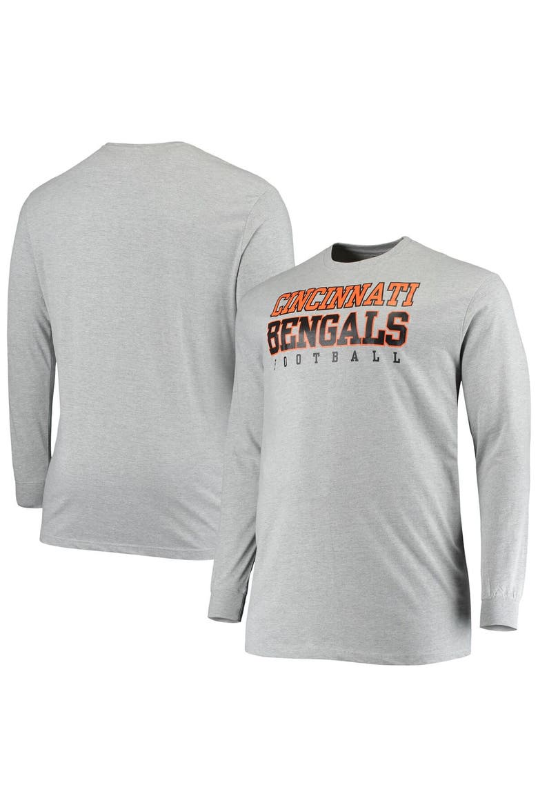 Men's Fanatics Branded Heathered Gray Cincinnati Bengals Big & Tall Practice Long Sleeve T-Shirt, Main, color, Heather Gray
