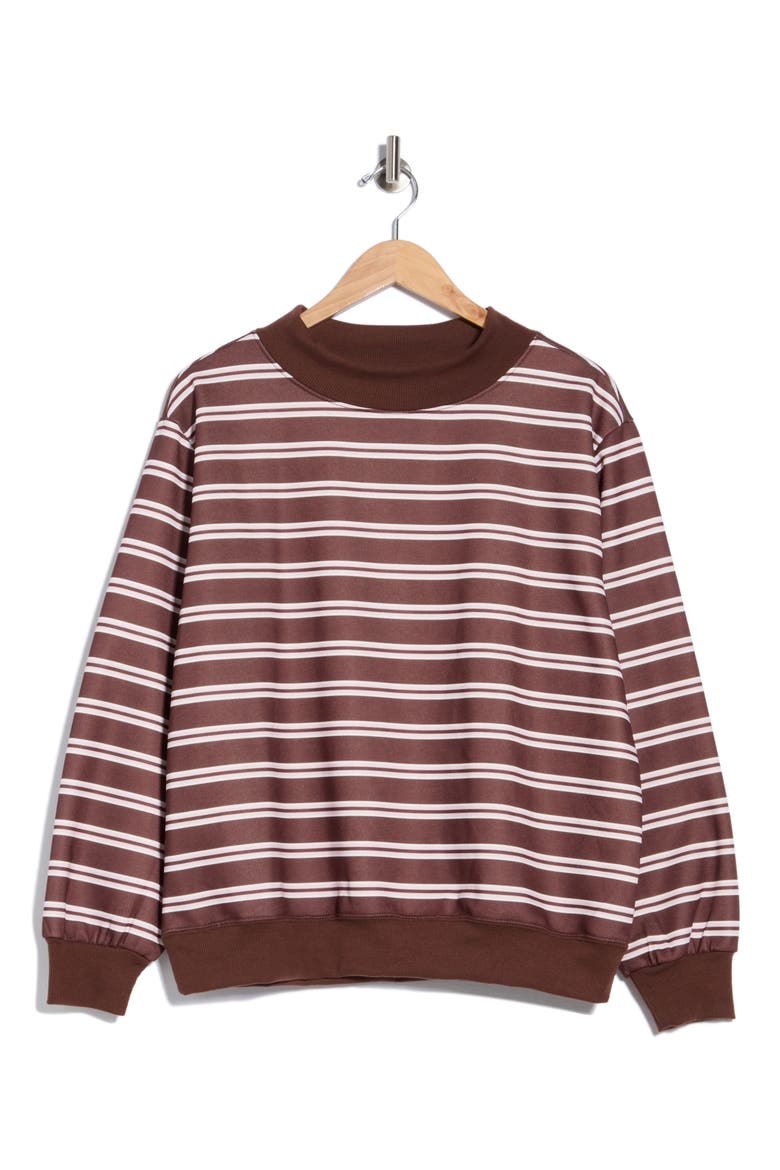 Striped Mock Neck Sweatshirt, Alternate, color, SHAVED CHOCOLATE COMBO